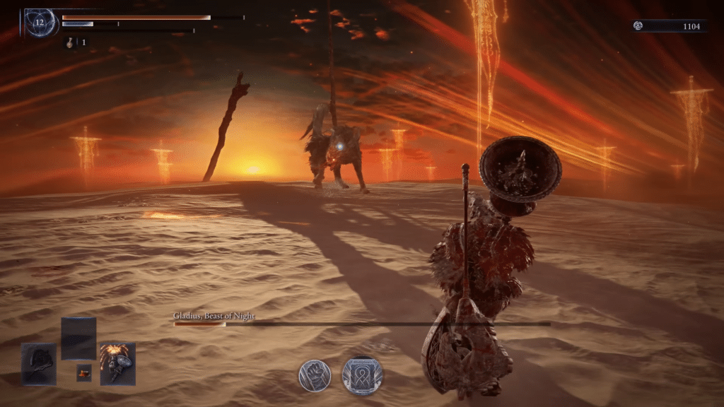 boss fight al tramonto con un colosso che sembra uscito da un incubo fuso col sole. gladius, bestia della notte, ti carica sotto un cielo in fiamme e tu hai giusto un paio di cure, uno scudo e tanta paura. e sì, lo scenario è così bello che ti distrai un secondo… e sei morto.
