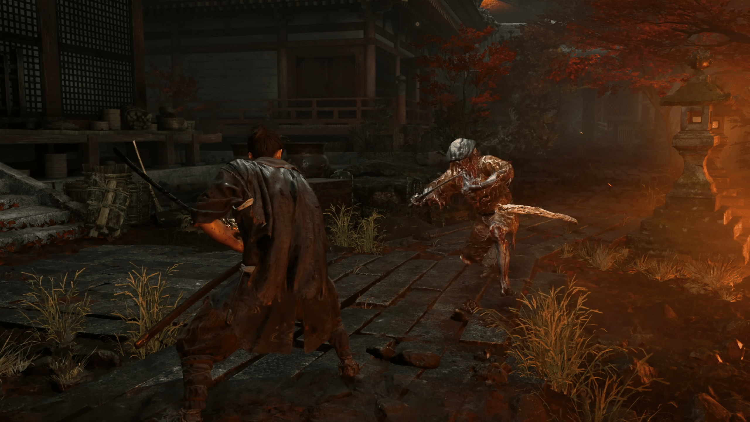 musashi combatte un genma con la katana in onimusha way of the sword