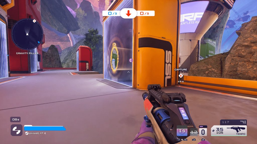 visuale ravvicinata di un soldato corazzato pronto a far fuoco: il design delle armature in splitgate 2 è puro stile sci-fi con un tocco arcade. ogni dettaglio conta.