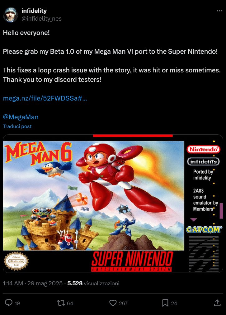 mega man vi il porting fanmade per snes firmato infidelity
