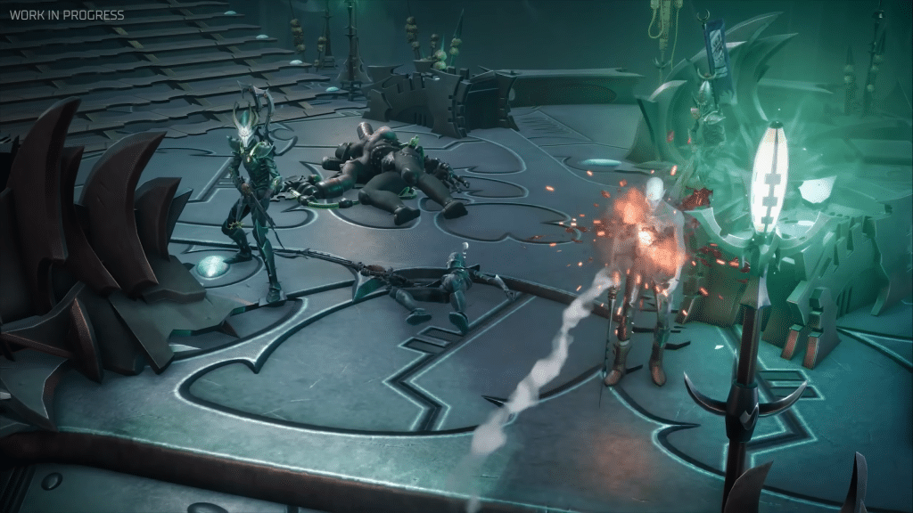 drukhari in azione su una nave sadicamente elegante. le nuove missioni del dlc ti portano anche qui, dove l’unica legge è il dolore. e lo scudo drukhari lo puoi rubare.