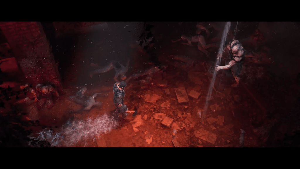 modalità beast in dying light the beast, protagonista contro mutanti in un ambiente rosso cupo.