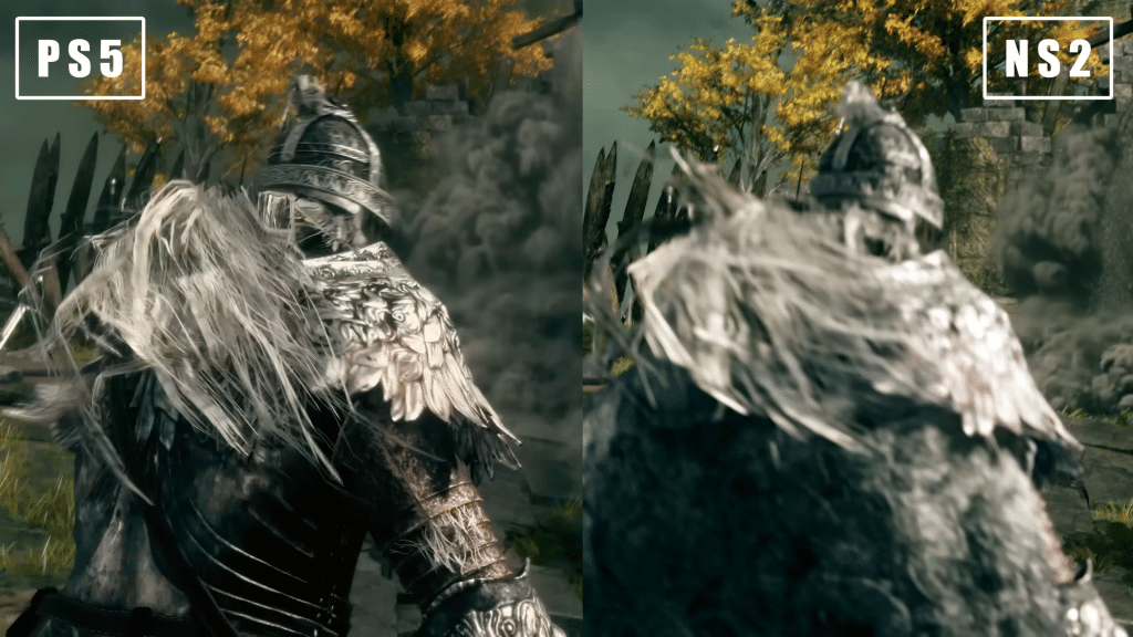 dettaglio ravvicinato di un cavaliere in elden ring: confronto tra ps5 e switch 2