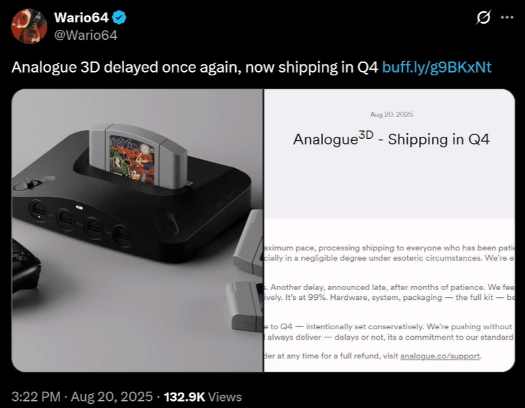analogue 3d in ritardo: il sogno n64 rischia di trasformarsi in incubo
