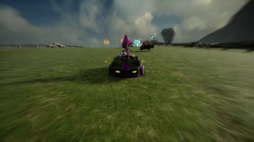 personaggi secondari di sonic gareggiano in un prato in sonic racing crossworlds.