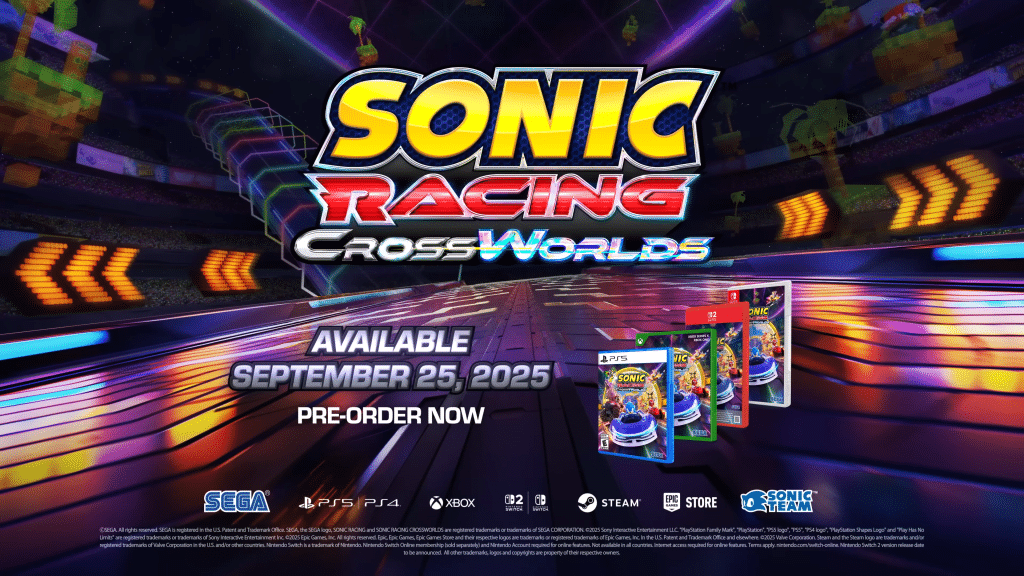 logo ufficiale sonic racing crossworlds con data di uscita 25 settembre 2025 e box art.