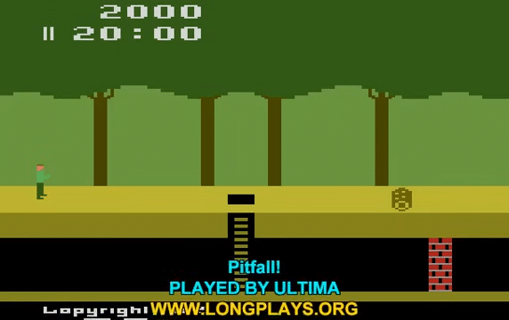 : schermata di pitfall! su atari 2600 con il protagonista nella giungla.