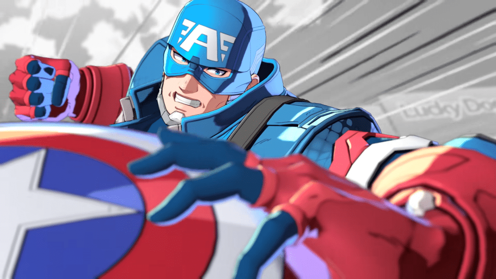 captain america lancia il suo scudo in un attacco frontale in marvel tōkon: fighting souls