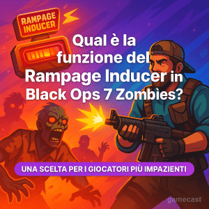 rampage | un soldato punta un'arma contro uno zombie dagli occhi luminosi; testo in italiano sul rampage inducer di black ops 7 zombies.