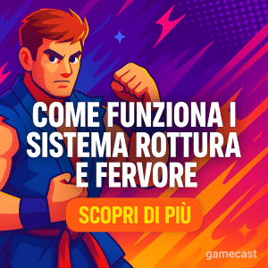 virtua fighter un artista marziale in uniforme blu con pugni chiusi, testo italiano sul sistema rottura e pulsante giallo "scopri di più".