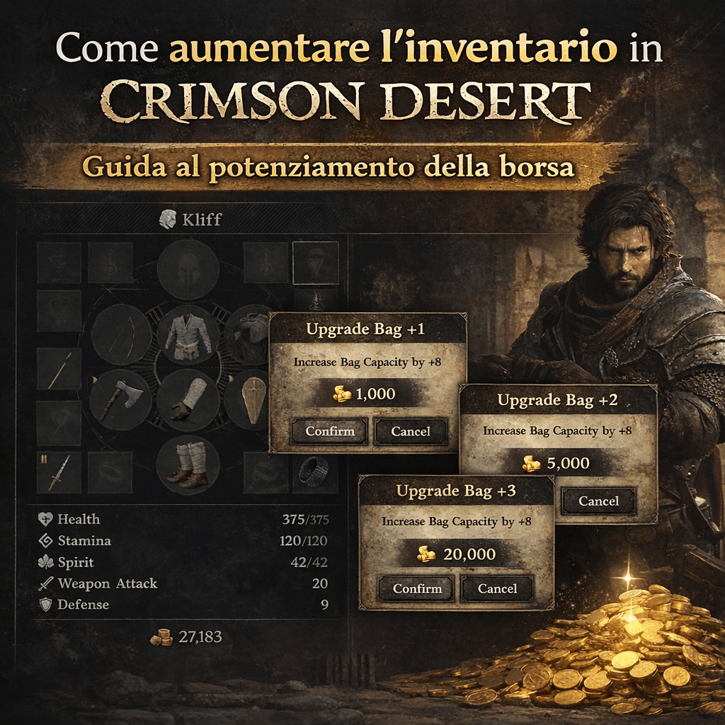 come aumentare l'inventario in crimson desert