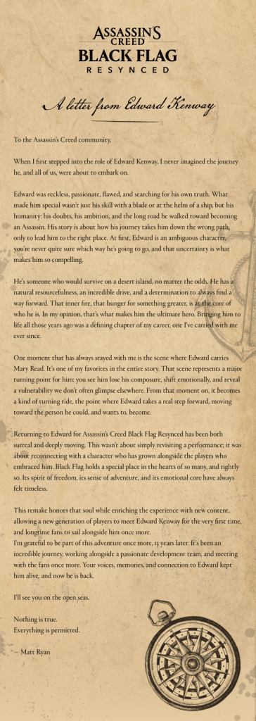 l'attore di edward kenway parla di un ritorno "surreale e profondamente commovente" per assassin's creed: black flag resynced