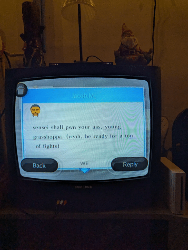 spieler durchsucht seine wii-nachrichten, findet nachricht von einem freund aus 2008 und bekommt richtigen nostalgiekick