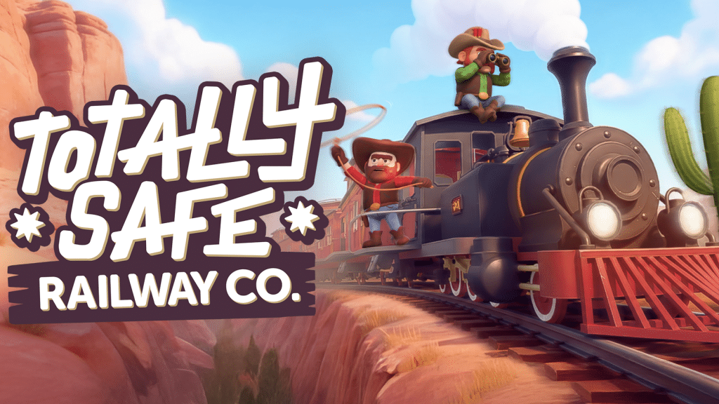totally safe railway co. key art con locomotiva a vapore nel wild west