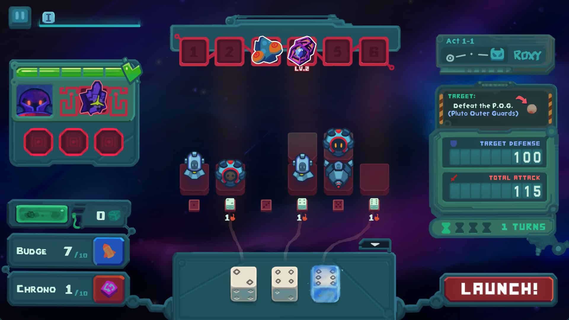 dicevaders, schermata di gioco con dadi e unità