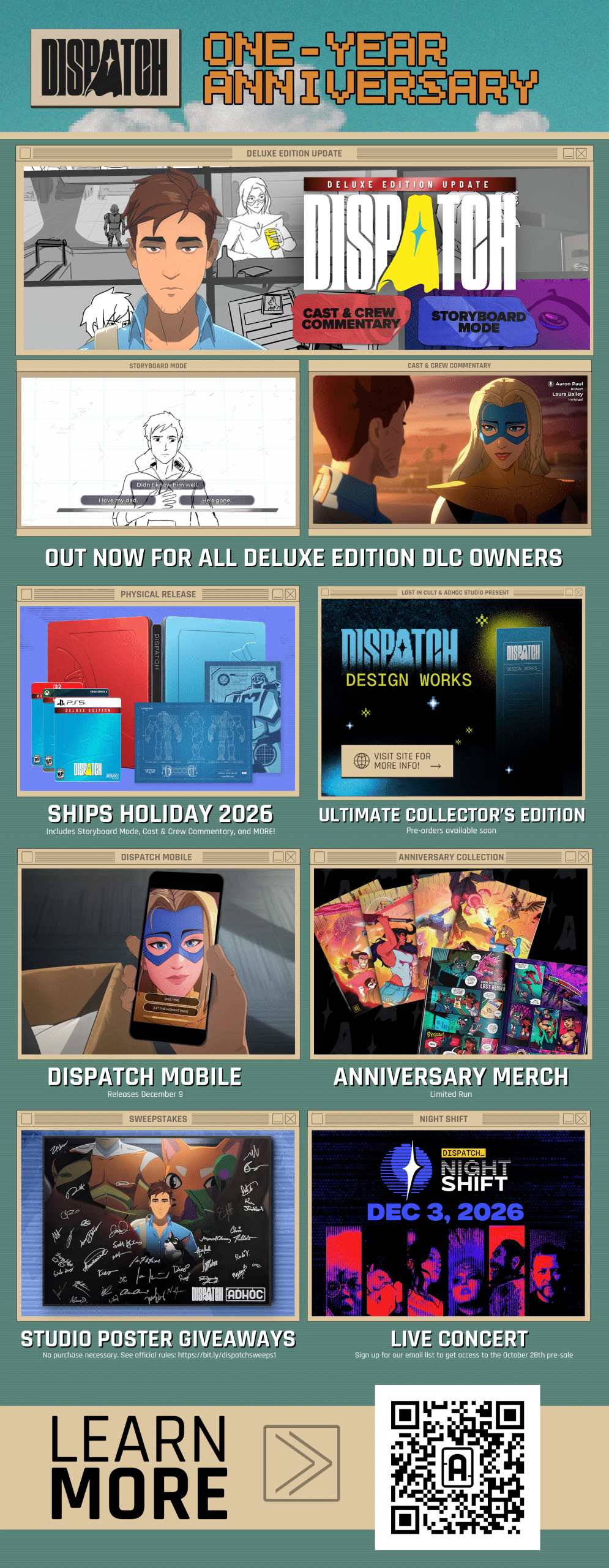 infografica ufficiale del primo anniversario di dispatch con le novità mobile e deluxe