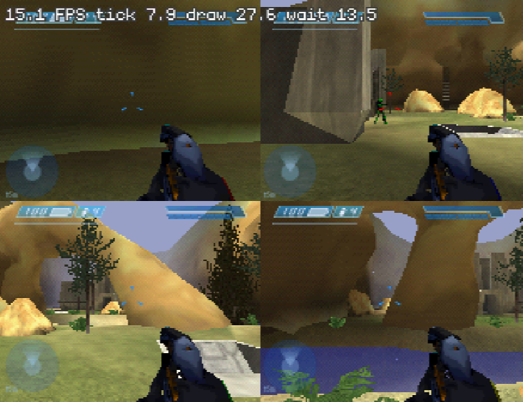 halo 64, multiplayer locale a quattro giocatori sulla mappa battle creek, screenshot dal repository del progetto