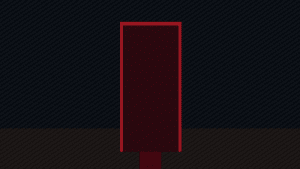 illustrazione editoriale originale di un corridoio oscuro con porta rossa, dedicata alle origini di outlast