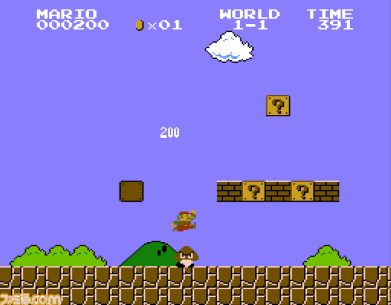 mario salta nel livello 1-1 di super mario bros.